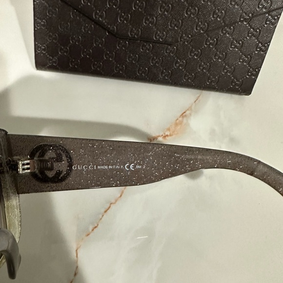 Gucci oversized gray/silver glitter ombré rectangular sunglasses main image 9